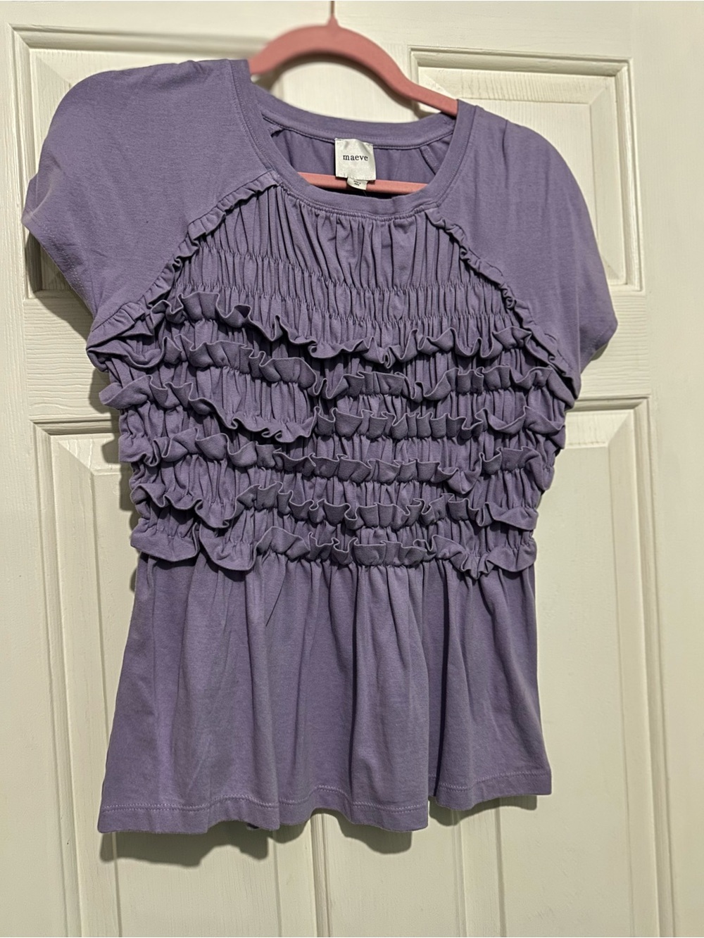 NWT Maeve Anthropologie Lavender Ruffle Front Short Sleeve Top